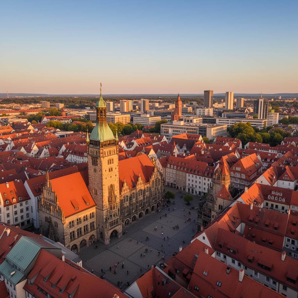 Stadtansicht von Augsburg mit Rathausplatz und Perlachturm